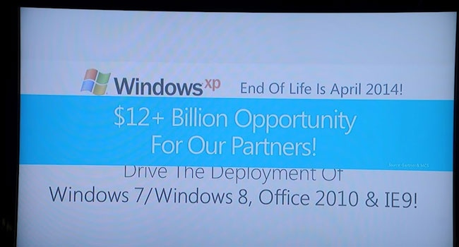 אזהרה אחרונה בהחלט לאחרוני המשתמשים שוחרי חלונות XP: בחודש אפריל בשנת 2014, כאשר ימלאו לה 13 שנה, המערכת תחלוף מהעולם. כלומר מיקרוסופט לא תתמוך בה יותר: לא טלאי אבטחה, ולא תמיכה בפלטפורמות חדשות. הפעם זה סופי. חייבים לעבור למערכות החדשות חלונות 7 ו-8, ולאופיס 2010. במילים אחרות, מדובר בהזדמנות מכירות של 12 מיליארד דולרים לשותפים