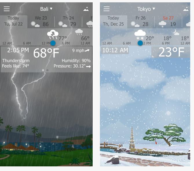 בואו עננים. YoWindow Free Weather , צילום מסך