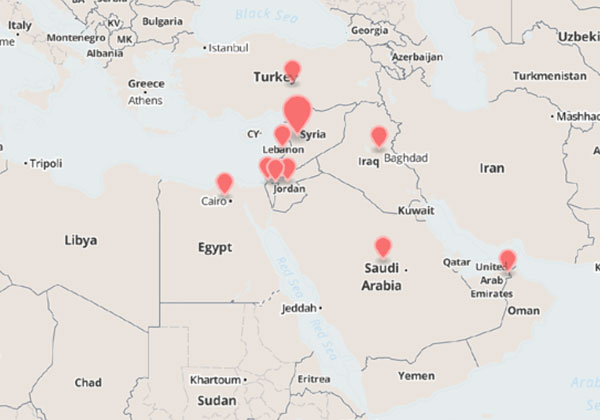 מפת המדינות שנפגעו מהקוד הזדוני הסורי