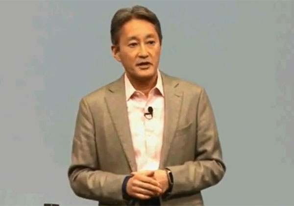 קזואו היראי, מנכ"ל סוני, בנאום אמש (ב'). צילום: מתוך הסרטון