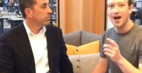 מארק צוקרברג וג'רי סיינפלד בראיון ראשון דרך Facebook Live. צילום: יוטיוב