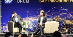 סתוית נבון, מנכ"לית סאפ ישראל, ועופר מילבסקי, סמנכ"ל התפעול של החברה, על הבמה במליאת הכנס