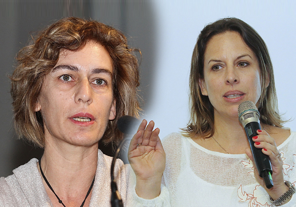 מימין: שי-לי שפיגלמן, מנכ"לית ישראל דיגיטלית, וליאורה שכטר, מנמ"רית עיריית תל אביב-יפו ויו"רית פורום המנמ"רים בשלטון המקומי. צילומים: ניב קנטור