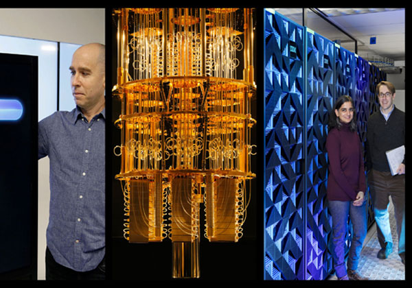 מימין: החוקרים שפיתחו פטנטים של יבמ בתחומי הענן והמחשוב הקוונטי, ונעם סלונים, ממפתחי פרויקט הדיבייטר במעבדת המחקר של החברה בחיפה. צילום: יח"צ