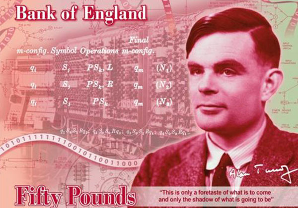 השטר החדש עם דמותו של אלן טיורינג. מקור: הבנק של אנגליה