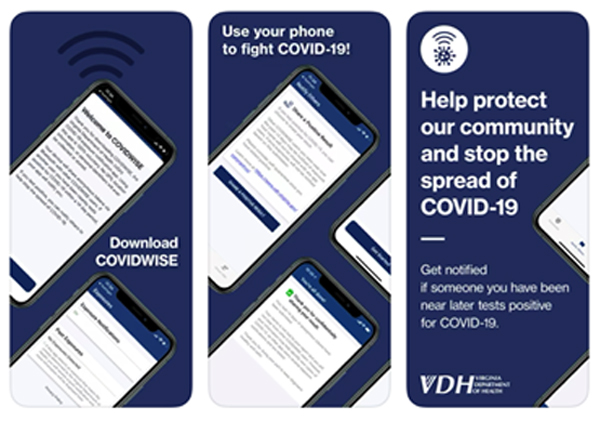 COVIDWIZE - האפליקציה של מדינת וירג'יניה למעקב מגע. צילום מסך: נחמה אלמוג