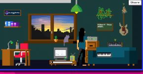 נגן מוזיקה מגובה ב-ML שמסתתר בחדר וירטואלי תמים. Lo-Fi Player של גוגל. צילום מסך