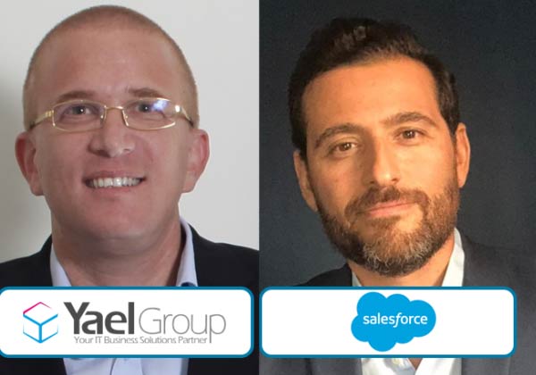 מימין: גיום עטיה, סמנכ"ל Alliances and Channels של סיילספורס ישראל, ועמית דובר, משנה למנכ"ל קבוצת יעל. צילום: יח"צ