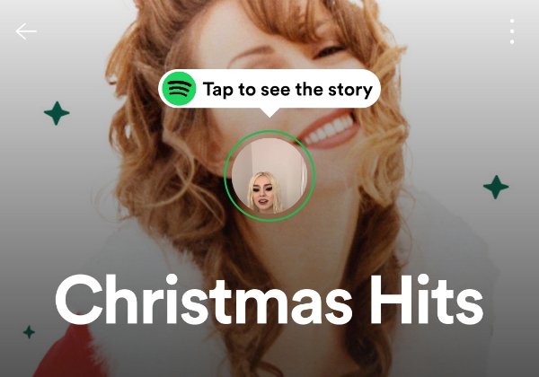 הסטוריז שצצו בפלייליסט של שירי חג המולד בספוטיפיי. צילום מסך