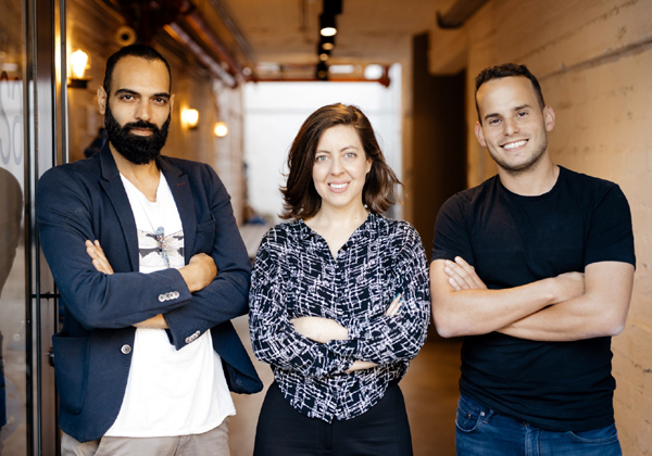 מקימי UAE-IL Tech Zone. מימין: גיא קצוביץ', נעה גסטפרוינד ובאסל פראג', צילום: עומר הכהן