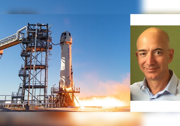 ג'ף בזוס, מייסד בלו אוריג'ין. צילום: ויקיפדיה. טיסת החלל של החברה. צילום: פליקר