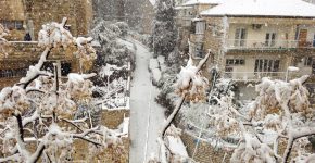 בתים בשכונת רחביה בירושלים בשלג.