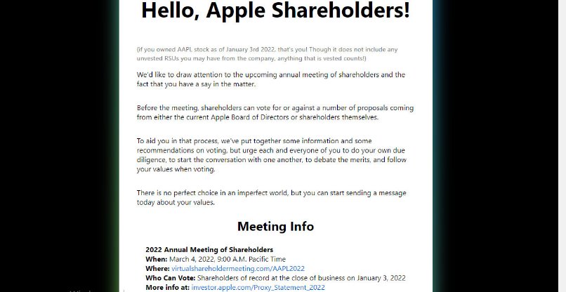 קוראים למשקיעים להיות ערכיים. Apple Together, עובדי אפל המוחים נגדה.