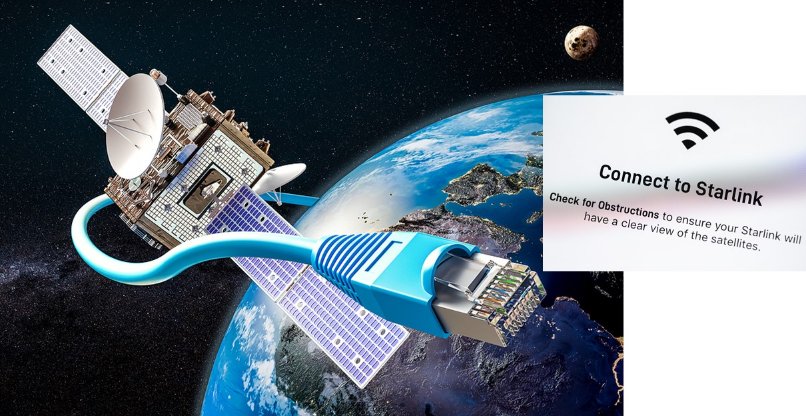 יביאו אינטרנט מהיר מהחלל לכל כדור הארץ. לווייני סטארלינק של SpaceX. עיבוד ממוחשב כאילוסטרציה.