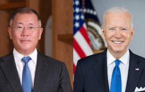 נפגשו בסיאול. נשיא ארה"ב, ג'ו ביידן, ויו"ר יונדאי, צ'ונג אוי סון.