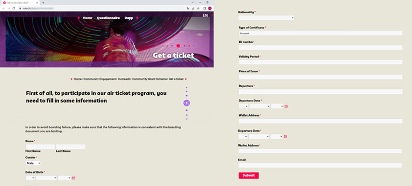 דוגמה לנתונים המבוקשים על ידי אתר האינטרנט הסורר כאשר הגולש מנסה "לקנות כרטיס".