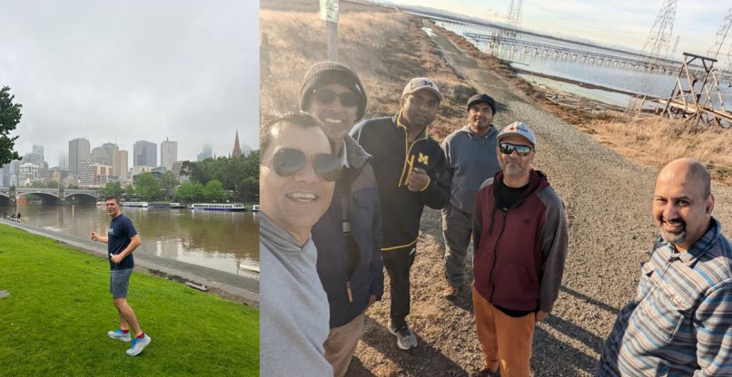 מימין: עובדי אקווה סקיוריטי סופרים צעדים בהודו. משמאל: דרור דוידוף, מנכ"ל ומייסד שותף של אקווה סקיוריטי סופר צעדים באוסטרליה.