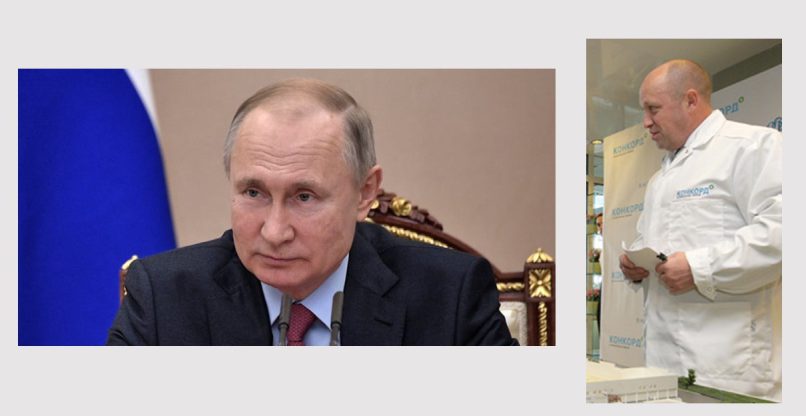 נשיא רוסיה פוטין ו"השף" שלו, איש העסקים הרוסי יבגני פריגוזין. עיבוד ממוחשב כאילוסטרציה.