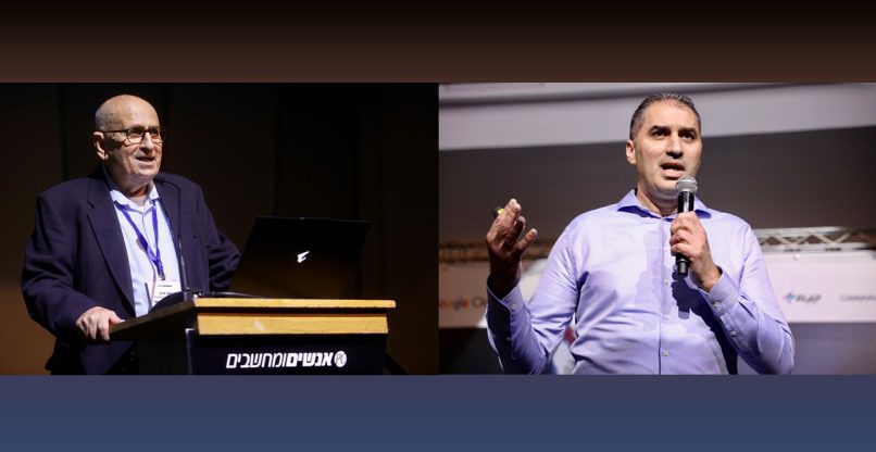 מימין: יוגב שמני, סמנכ''ל במערך הדיגיטל הלאומי, ומנהל חטיבת הטכנולוגיות והשירותים הדיגיטליים במערך; משמאל: ד''ר נחמן אורון, יועץ מחשוב בכיר לממשל.