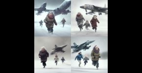 משפחה בורחת מהמלחמה בשלג