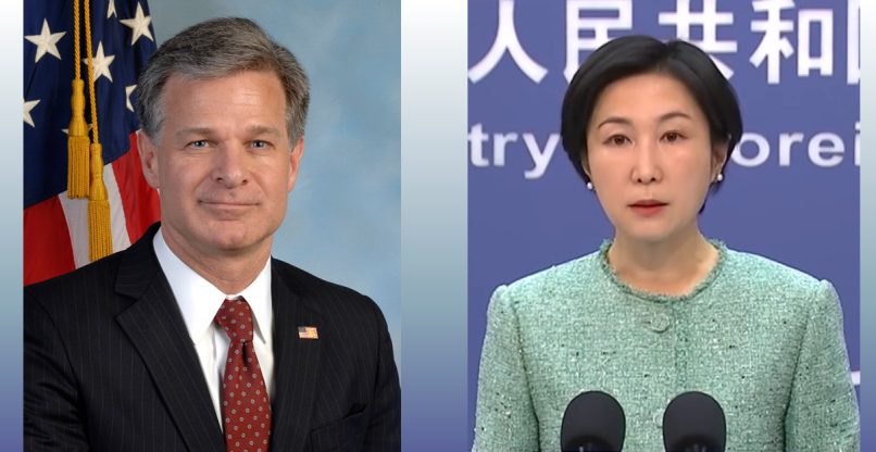 חלוקים בעמדותיהם. מאו נינג, דוברת משרד החוץ הסיני, וכריסטופר ריי, מנהל ה-FBI.