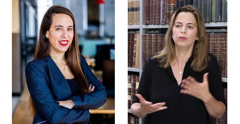 מימין לשמאל: ענבל אורפז, יועצת חדשנות אסטרטגית ומייסדת מיזם 'אישה בהייטק', צילום: שיר שטיין ד"ר תומר שדמי, מומחית לאתיקה ומשפט של בינה מלאכותית, האוניברסיטה העברית בי-ם (צילום: לכידת מסך מיוטיוב).