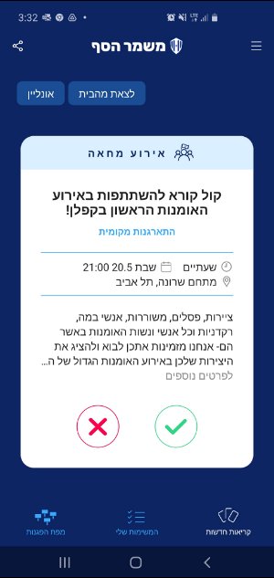 קריאות לפעילויות מחאה בכל זמן נתון. משמר הסף.