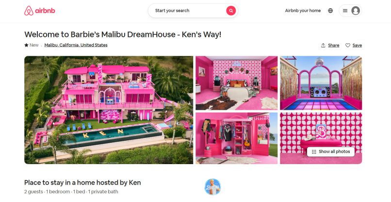 דף האחוזה של ברבי במאליבו ב-Airbnb.