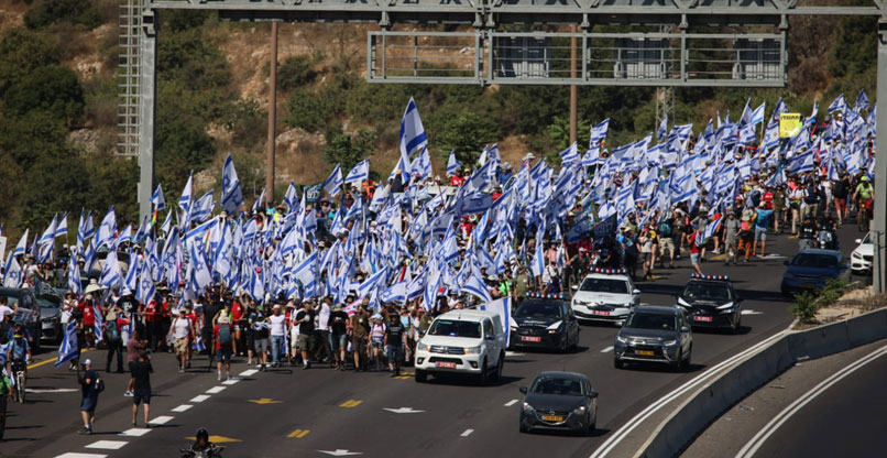 צעדת המחאה בדרך לירושלים, אתמול (ש'). המקום: סמוך למחלף חמד.