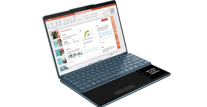 מחשב ה-Lenovo Yoga Book 9i עם המקלדת הפיזית.