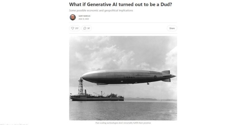 "ומה אם הבינה המלאכותית היוצרת תתגלה ככישלון?" הפוסט של המדען גארי מרקוס עם תמונת הצפלין.