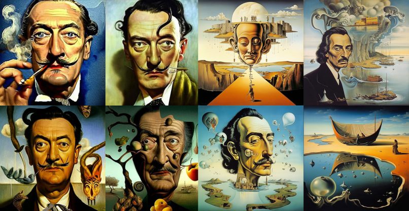 סלבדור דאלי, כפי שצויר בסגנון דאלי בידי מידג'רני.