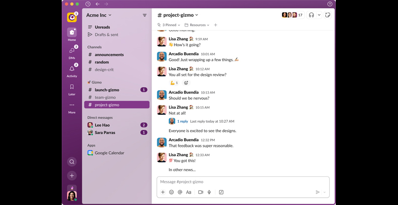 מסך הבית החדש של Slack.