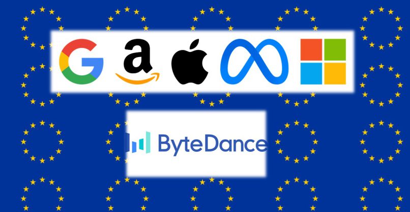 שש ענקיות הטכנולוגיה שהוגדרו כשומרות סף. אפל, גוגל, מטא, אמזון, מיקרוסופט, ובייטדאנס.