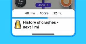 התראה בווייז על הגעה לכביד מועד לתאונות.