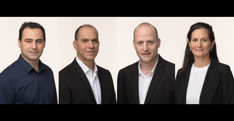 מימין: מירי שורקי - סמנכ"לית עסקים גלובליים, איציק שליסלברג - סמנכ"ל הטכנולוגיות, שרון עזרא - סמנכ"ל פתרונות לעסקים, ואורן עקירב - סמנכ"ל כספים. בזק בינלאומי