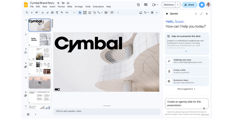 פאנלים צידיים של ג'מיני באפליקציית Slides. 