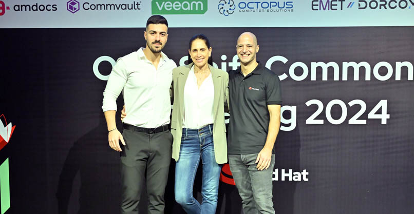 מימין: שי רביבו – סגן נשיא גלובלי להנדסת תוכנה ברד האט; לימור אפיק – מנכ"לית רד האט ישראל, יוון וקפריסין; ושון פז – מנהל קבוצת הארכיטקטים של רד האט ישראל, יוון וקפריסין.