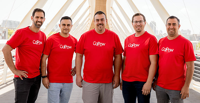 הנהלת CaPow. מימין: אמיר פישלוב, יו"ר; ד"ר אלון סרברה, מדען ראשי; פרופ' מור פרץ, מנכ"ל; ד"ר אלי אברמוב, סמנכ"ל מו"פ; ונועם גפן, סמנכ"ל פיתוח עסקי.