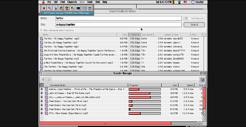 עד שהורדנו שיר יצאה הנשמה. פלטפורמת נאפסטר בשנת 2001.