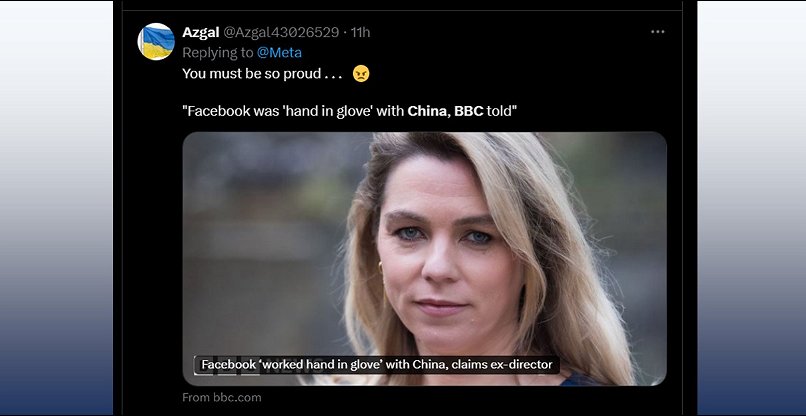 "אתם בטח גאים בעצמכם ממש", תגובה למטא ב-X עם שיתוף כתבת ה-BBC ותמונת שרה ווין-וויליאמס.