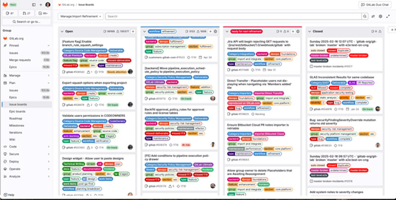 צילום מסך של Issue board, כחלק מהכלים לניהול משימות.