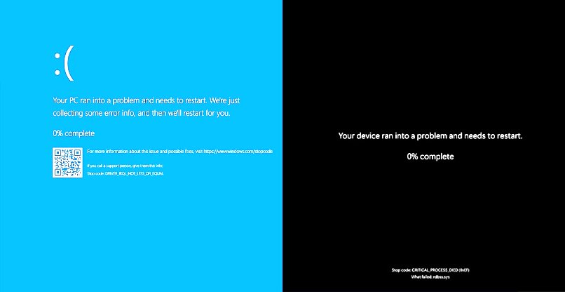 מה מפחיד אתכם יותר - מסך מוות כחול או שחור? הודעות על קריסת מערכת ההפעלה של מיקרוסופט.