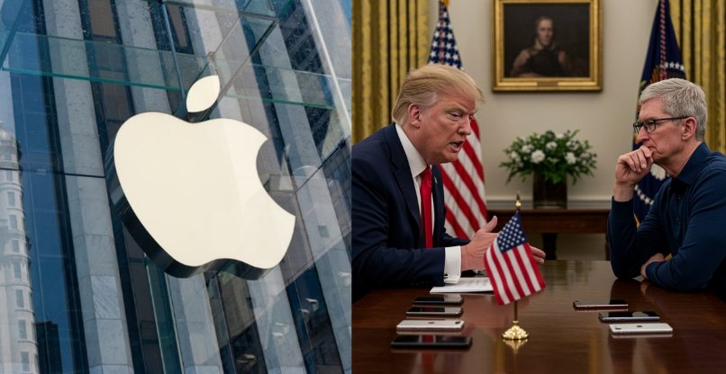 הכריזו על יותר השקעות ושיתוף פעולה מטעם אפל. טים קוק, מנכ"ל החברה, ודונלד טראמפ, נשיא ארצות הברית.