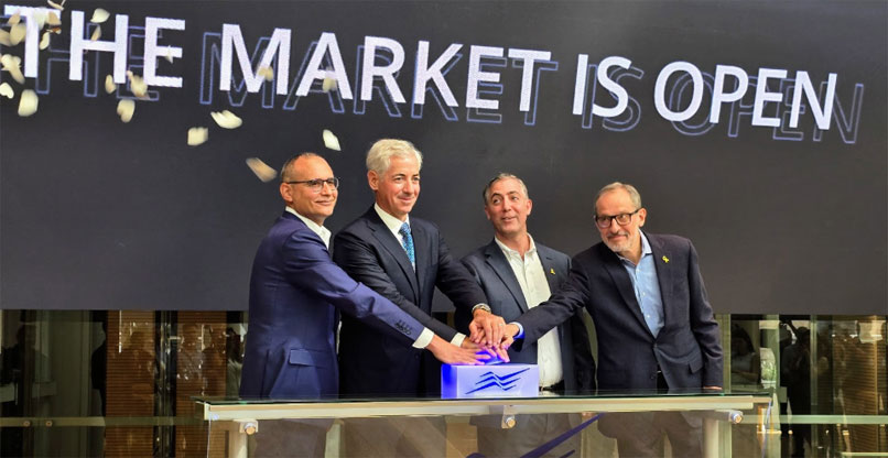 מימין: פרופ' יוג'ין קנדל, יו"ר דירקטוריון הבורסה; ספי זינגר, יו"ר רשות ניירות ערך; ביל אקמן, מנכ"ל קרן Pershing Square Capital Management; ואיתי בן זאב, מנכ"ל הבורסה.