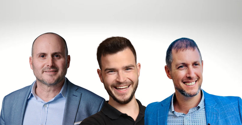 מייסדי איב סקיוריטי. מימין: נדב קורנברג, עמית אליאב ושרון אילון.