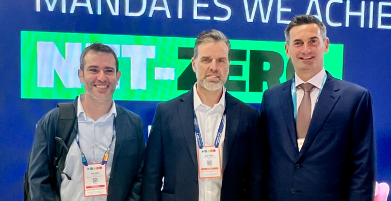 מימין: טראיאן אורבן, מנהל מרכז החדשנות המזרח אירופי של EIT Urban Mobility; אייל גרין, מנכ"ל פארק עתידים תל אביב; ויואב מילוא, מנהל החדשנות והפיתוח העסקי של סיטיזון.