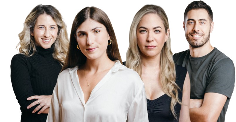 המינויים החדשים במייבנס. מימין לשמאל: גיל רונן - סמנכ"ל דאטה; דפנה אלטמן - סמנכ"לית שיווק מוצר; שרון אסא - ראשת מטה; וסיון דגן - סמנכ"לית תפעול עסקי.