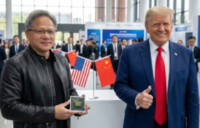 התרצה ומאשר לאנבידיה ולמנכ"לה הואנג מכירת שבבי AI לסין. נשיא ארה"ב טראמפ.