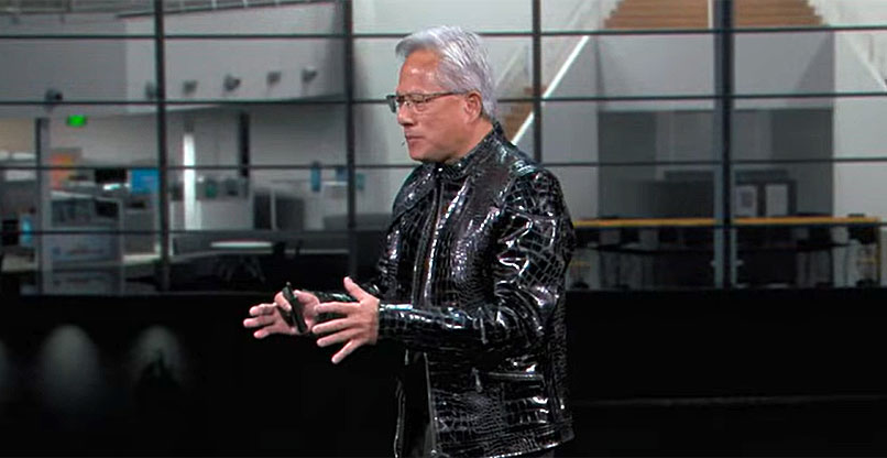 מנכ"ל אנבידיה, ג'נסן הואנג, על הבימה ב-CES 2026.